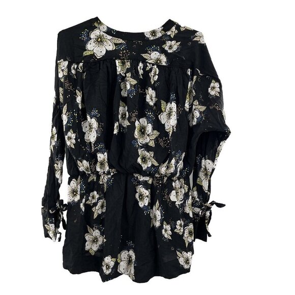 Free People Tuscan Dreams Floral Print Boho Tunic Top Black Blouse Size M - Picture 3 of 9